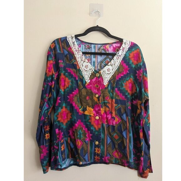 Vintage Tops - Vintage Faux Lace Bib Blouse